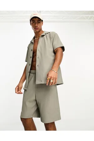 SELECTED Co-ord revere collar plisse shirt in khaki