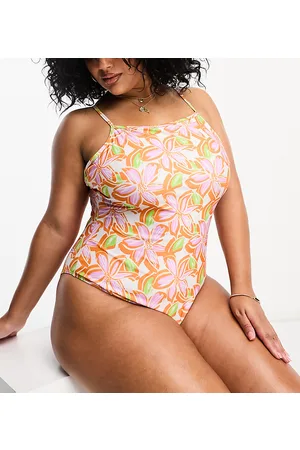 Brave Soul Plus square neck swimsuit in floral print