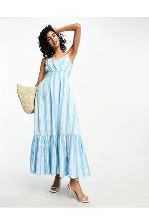 Y.A.S Y.A.S embroidered stripe cami maxi dress in and white
