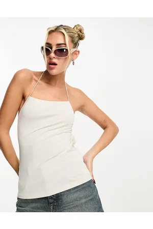 Weekday Shani drawstring halter neck top in off