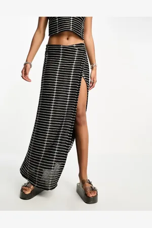 The Ragged Priest Maxi skirt with chain in shredded jersey co-ord