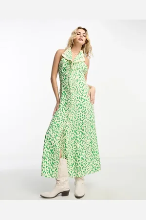 ASOS Collared sleeveless midi shirt dress in green splodge print