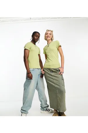 Weekday Unisex Conan fitted t-shirt in dusty green exclusive to ASOS