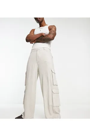 COLLUSION Pocket detail wide leg linen trousers in stone