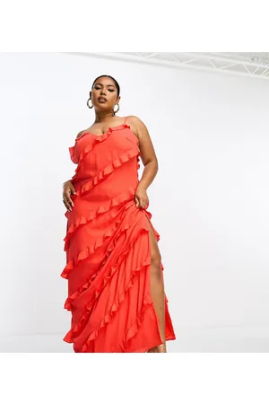 Pretty Lavish Asymmetric ruffle maxi dress in ruby