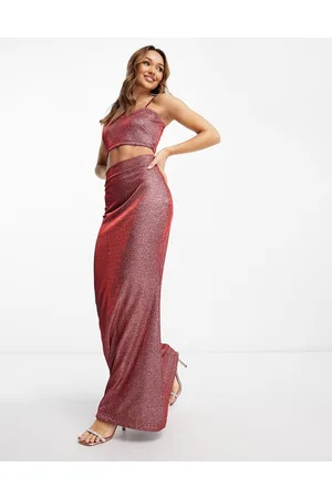 Kanya London Metallic fishtail Lehenga maxi skirt co-ord in fuchsia