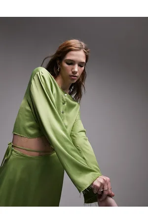 Topshop Co-ord raw edge button through blouse in olive