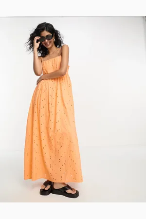 SELECTED Femme broderie maxi cami dress in peach