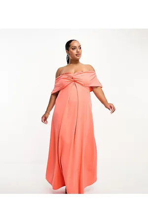 ASOS ASOS DESIGN Curve off shoulder twist bardot maxi dress in coral