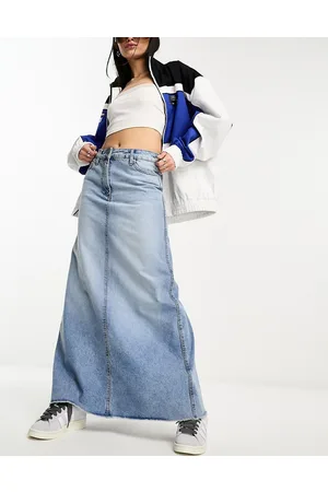 COLLUSION A-line long maxi denim skirt in vintage wash