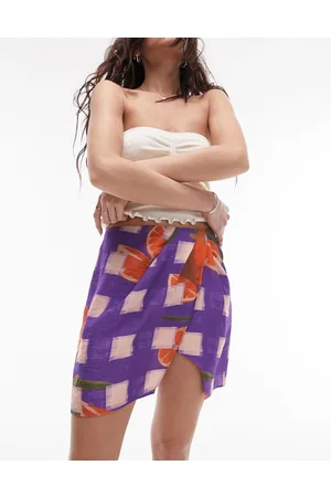 Topshop Orange check printed mini skirt in