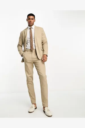 Only & Sons Slim fit linen mix suit trousers in beige