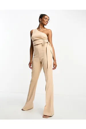ASOS Tailored one shoulder kickflare jumpsuit in blush