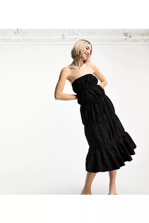 COLLUSION Gathered tiered bandeau midi dress in