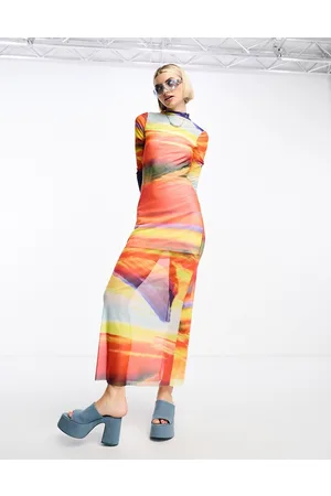 Noisy May Mesh maxi dress in sunset print
