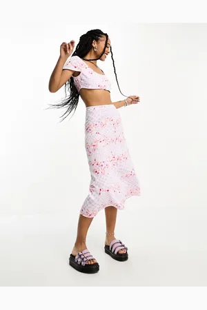 ONLY Midi slip skirt co-ord in lilac mixed gingham