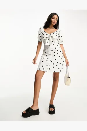 Influence Cotton tie front mini dress in polka dot