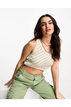 Stradivarius Crochet one shoulder top in natural