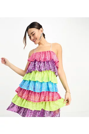 Collective The Label Exclusive tiered mini dress in rainbow sequin