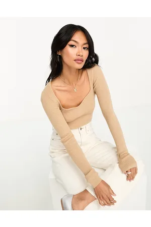 Y.A.S Y.A.S sweetheart neck knitted top in beige