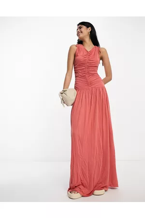ASOS Sleeveless ruched detail maxi dress in rust