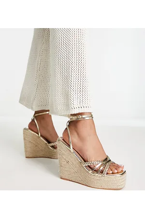 Gold Wedge Sandals - Shiny Wedge Sandals - Ankle Strap Sandals - Lulus