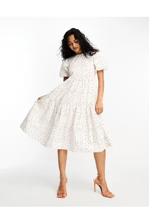 Glamorous Tie back short sleeve tiered smock dress in multi spot