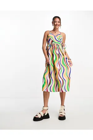 Native Youth Wrap cami midi dress with tie detail in wave