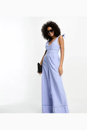 Accessorize V front summer jumpsuit in cornflower