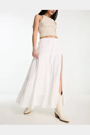 Bershka Embroidered maxi skirt in ecru