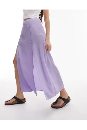 Topshop Button split midi skirt in lilac