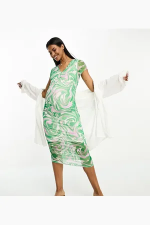 Mama;licious Mamalicious Maternity jersey mesh bodycon midi dress in marble print