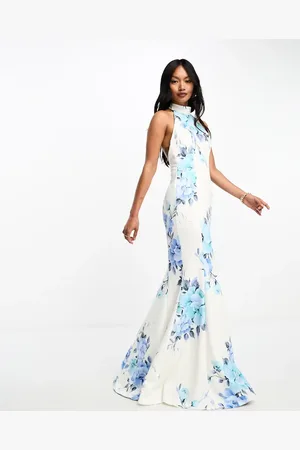 True Violet High neck maxi dress in and blue floral