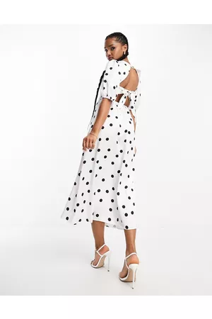 Style Cheat Tie back midi dress in polka dot