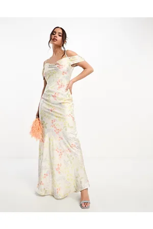 HOPE & IVY Cowl neck satin maxi dress in ivory floral