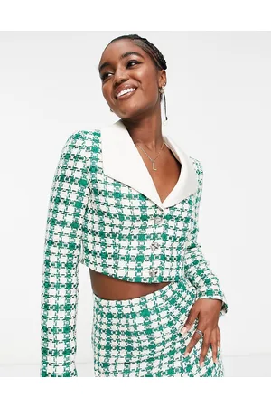 Miss Selfridge Contrast collar check boucle blazer co-ord in