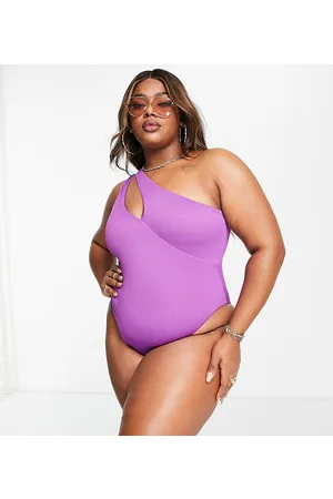 We Are We Wear Plus ribbed one shoulder slash swimsuit in ultraviolet