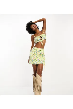 ONLY Exclusive tie side mini skirt co-ord in yellow ditsy floral
