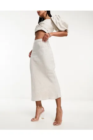 Whistles Maxi skirt with button side in natural linen