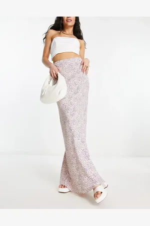 Glamorous Maxi slip skirt in cream blue ditsy