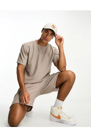 SELECTED Co-ord plisse t-shirt in beige
