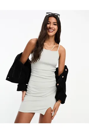 Pieces® Ribbed cami mini dress with thigh split in