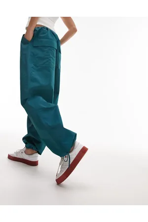 Topshop Oversized balloon nylon cargo parachute trouser in teal