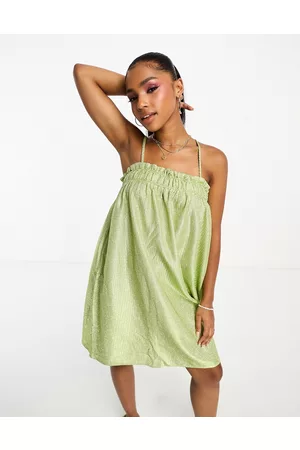 Pieces® Cami babydoll mini dress in lime