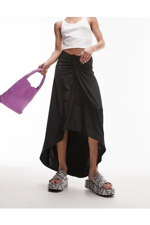 Topshop Textured slinky ruched front jersey midi skirt in