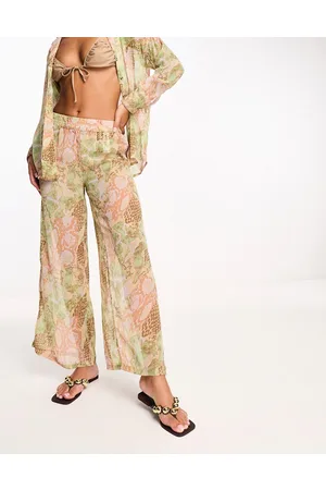 VERO MODA Beach trouser co-ord in pastel snake print