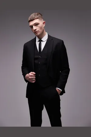 Topman Stretch slim textured suit jacket in