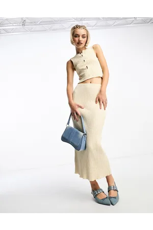 COLLUSION Chunky rib low rise maxi skirt in beige