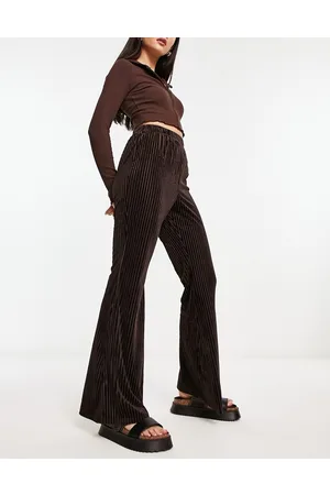 Urban Threads Velvet plisse wide leg trousers co-ord in chocolate