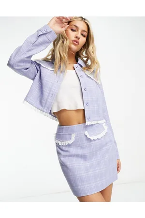 Miss Selfridge Co-ord western crop check jacket with lace trim detail in